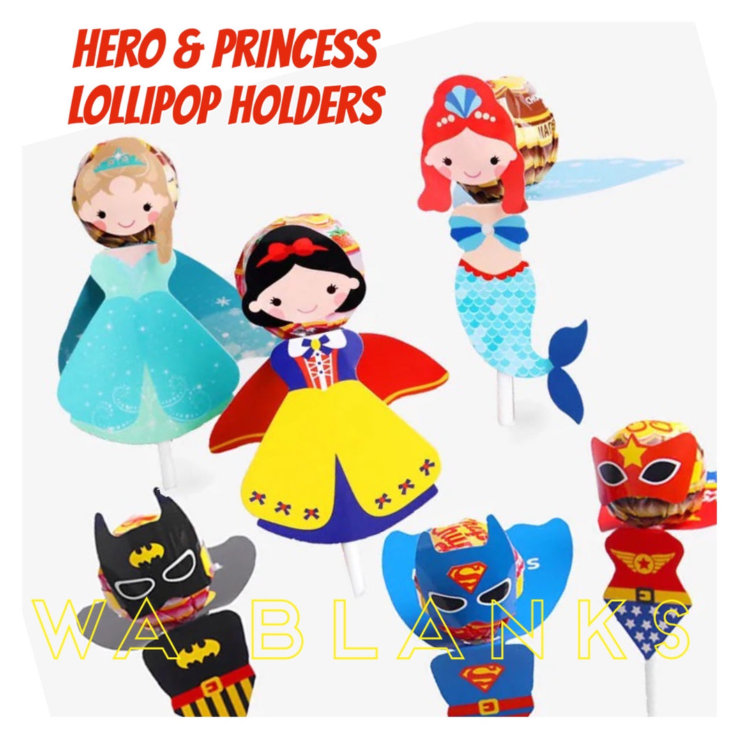 Lollipop Holders - PRINCESS & HEROS (PACK OF 48)